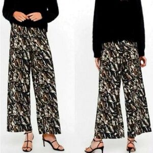 Zara Wide Leg Palazzo Pants in brown/black/tan,High Waist with Elastic, Size S